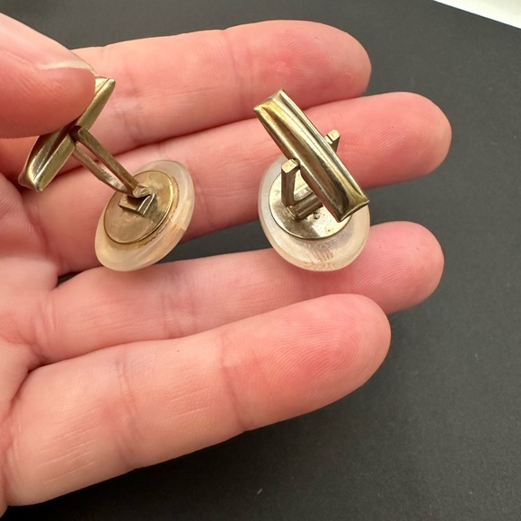 Vintage 1950’s Cuff Links Set Pair Moonstone Agate Classic Accessory Oval Shape - Picture 4 of 7